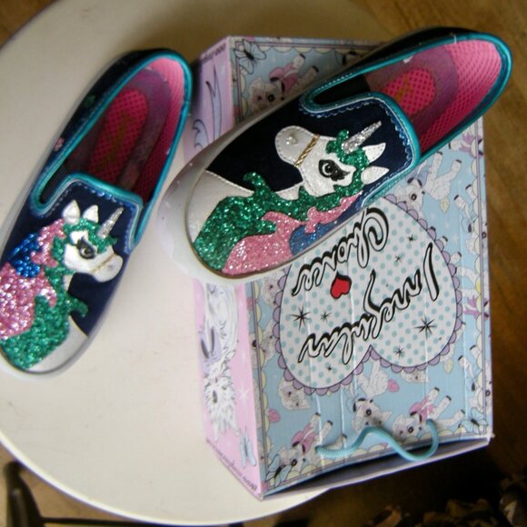 RARE - Irregular Choice Sparkly Unicorn Slip On Sneakers New in Box Size 8 - Picture 5 of 13
